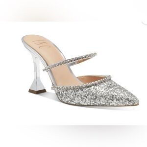 INC Silver Glitter Embellished Trim Gylana Slip On Dress Pumps  Sz 9.5